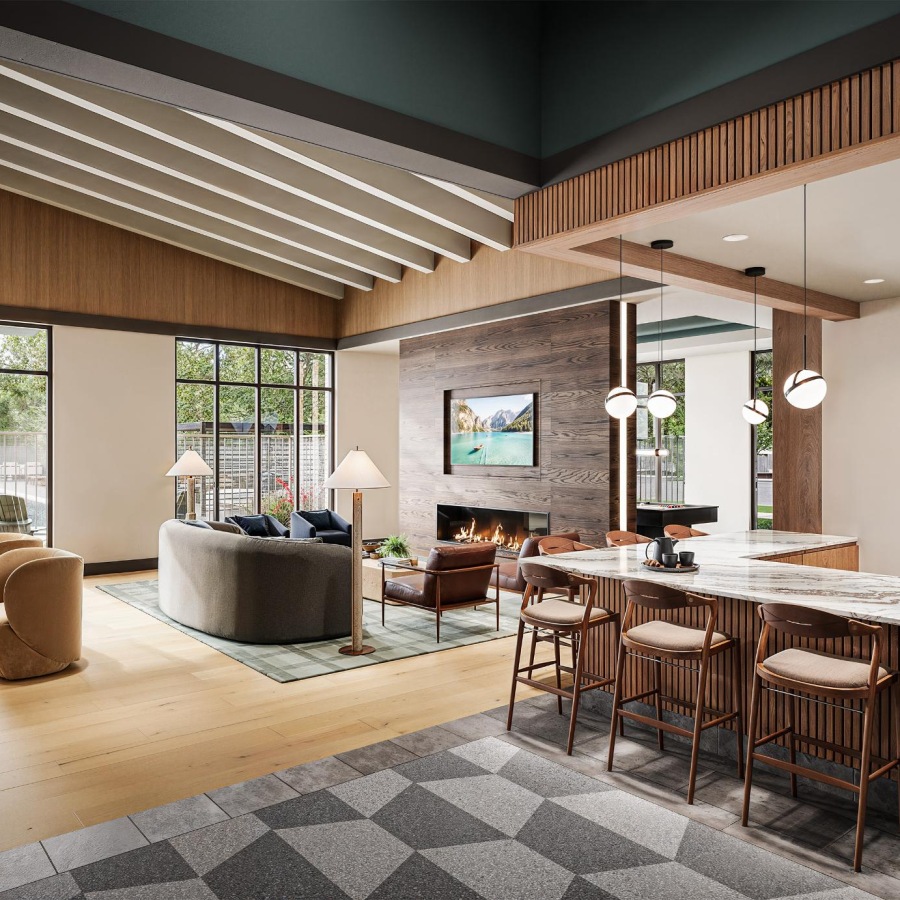 leasing office with lots of open space and natural lighting